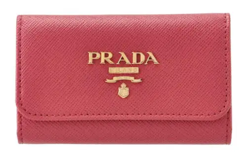 PRADA Saffiano Logo Embossed Calfskin Key Pouch Regular Women's Peony Multicolor