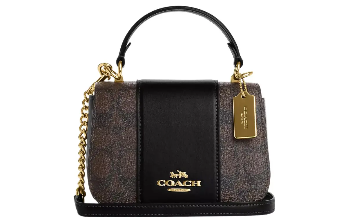 COACH Lysa Leather Saddle Bag, Handbag, Shoulder Bag, Crossbody Bag Small Women's Black & Coffee