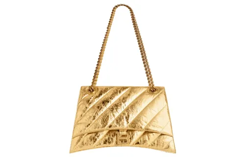 Balenciaga Crush Calfskin Handbag, Shoulder Bag Women's Gold
