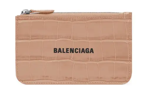Balenciaga Cash Bright Crocodile Pattern Embossed Calfskin Wallet Large Women's Beige & Black