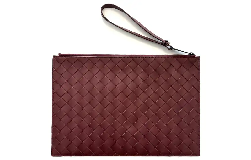 Bottega Veneta Calfskin Clutch Large Men's Bordeaux Red