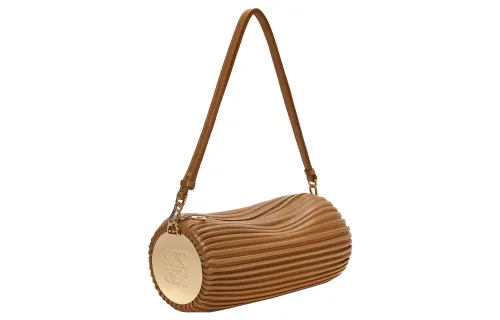 LOEWE Crinkle Nappa Sheep Leather Portable Crossbody Bag, Shoulder Bag Women's Oak Brown