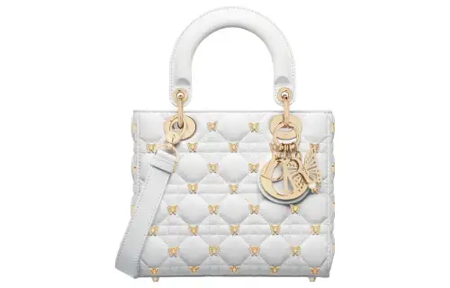 DIOR Lady Dior Lambskin Handbag, Shoulder Bag, Crossbody Bag, Handbag Small Women's White