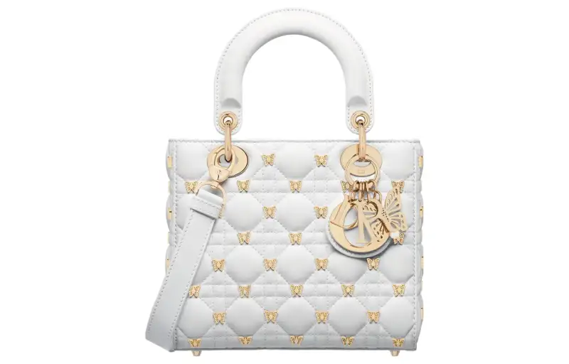 DIOR Lady Dior Lambskin Handbag, Shoulder Bag, Crossbody Bag, Handbag Small Women's White