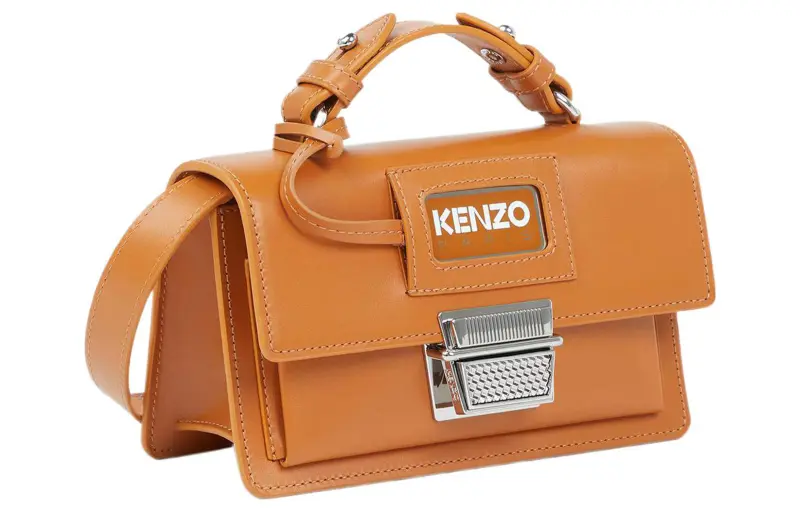 KENZO Cow Leather Handbag, Shoulder Bag, Crossbody Bag Mini Women's Dark Camel