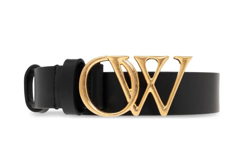 OFF WHITE Letter Design Pin Buckle Leather Belts Women's Black