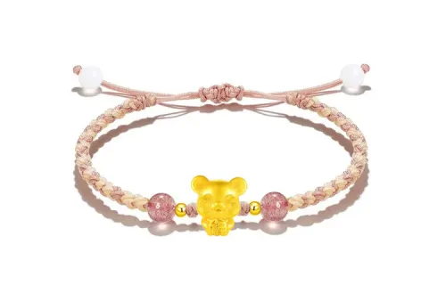 KING TAI SANG Retro one bead bracelet, woven birthday charm, golden jewelry for men and women, Chinese horoscope, 3D, for luck, for beloved