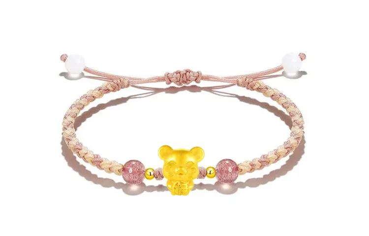KING TAI SANG Retro one bead bracelet, woven birthday charm, golden jewelry for men and women, Chinese horoscope, 3D, for luck, for beloved