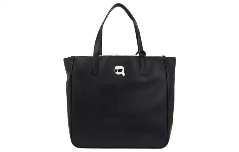 KARL LAGERFELD / Karl Lagerfeld Jeans Polyurethane Tote Bag, Shopping Bag, Handbag Women's Black & Beige