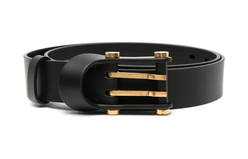 OFF WHITE Solid Color Logo Decoration Pin Buckle Leather Belts Men's Black Width 3.5cm