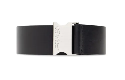 OFF WHITE Logo Letter Engraving Decoration Calfskin Leather Belts Men's Black Width 4.5CM
