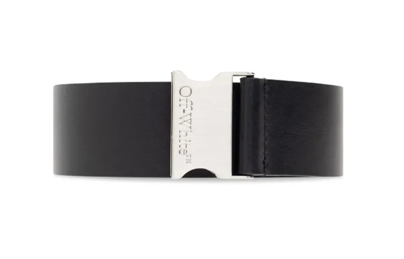 OFF WHITE Logo Letter Engraving Decoration Calfskin Leather Belts Men's Black Width 4.5CM