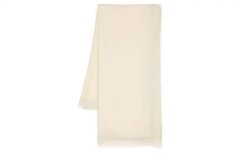 Off- fringed-edge fine-knit scarf