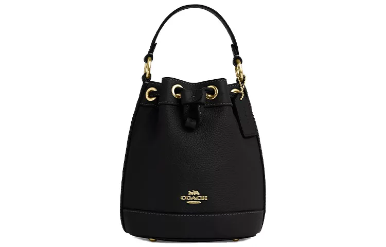 COACH Dempsey Pebble Leather Bucket Bag, One Shoulder Handbag Mini Women's Black