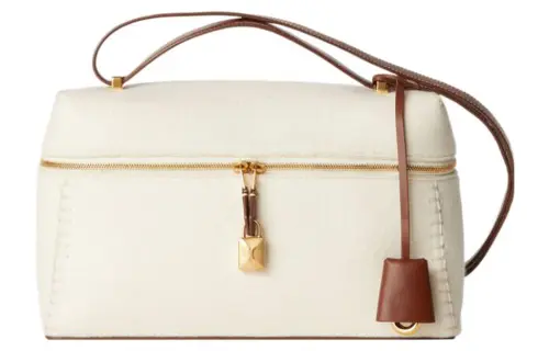 Loro Piana Velvet With Cow Leather One Shoulder Handbag Women's White & Black Chocolates Anise Candies