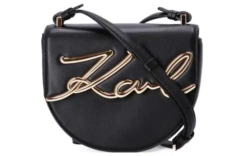 KARL LAGERFELD / Karl Lagerfeld Jeans Cow Leather Saddle Bag, Shoulder Bag, Crossbody Bag Small Women's Black