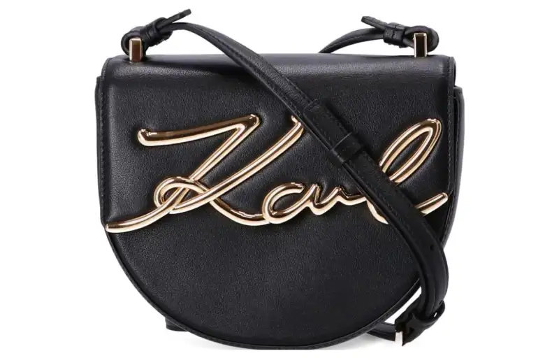 KARL LAGERFELD / Karl Lagerfeld Jeans Cow Leather Saddle Bag, Shoulder Bag, Crossbody Bag Small Women's Black