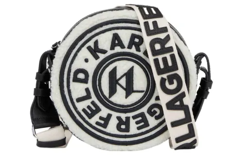 KARL LAGERFELD / Karl Lagerfeld Jeans Shearling Small Round Bag, Shoulder Bag, Crossbody Bag Women's White & Black