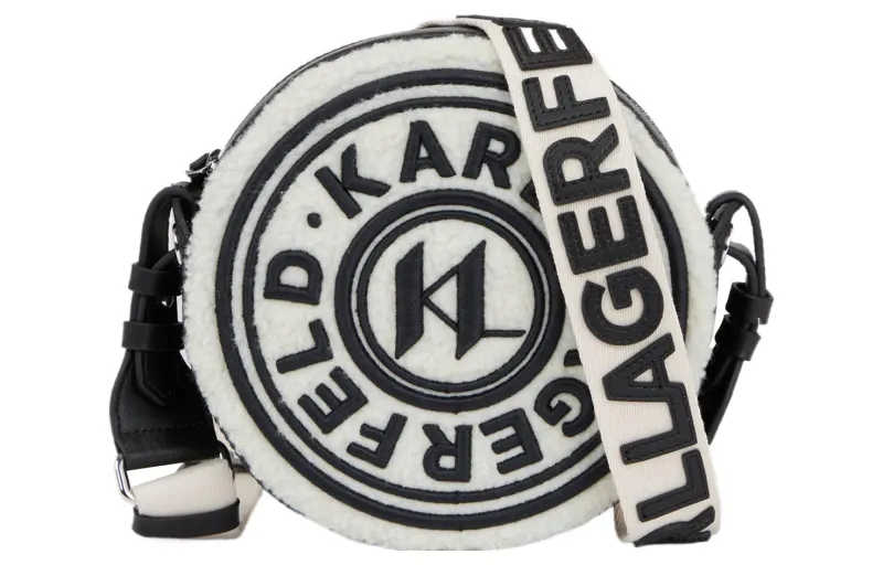 KARL LAGERFELD / Karl Lagerfeld Jeans Shearling Small Round Bag, Shoulder Bag, Crossbody Bag Women's White & Black
