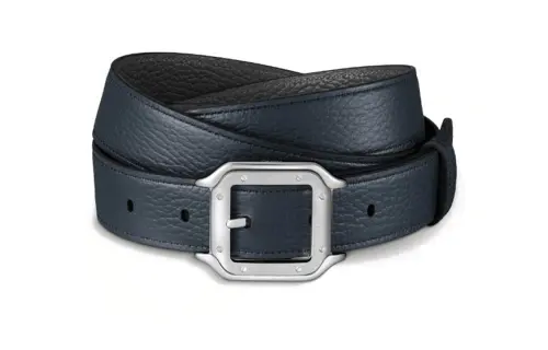 CARTIER Geometric Pin Buckle Leather Belts Unisex Blue Width 3CM