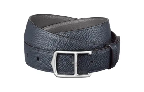 CARTIER Grain Texture Double Sided, Hook And Loop Leather Belts Unisex Blue/Charcoal Gray Width 3CM