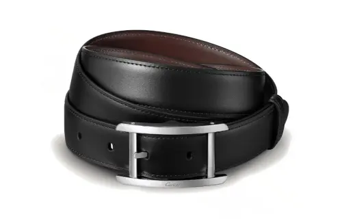 CARTIER Carving Logo, Pin Buckle Leather Belts Unisex Black Width 3CM