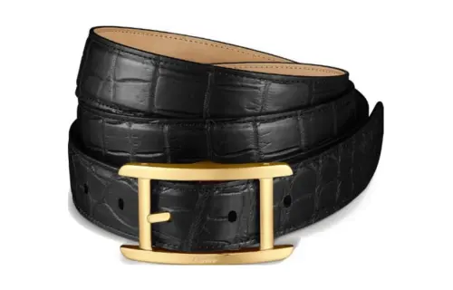 CARTIER Relief Label Pin Buckle Leather Belts Unisex Black Width 3CM