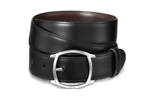 CARTIER Oval Pin Buckle Leather Belts Unisex Black Width 3CM