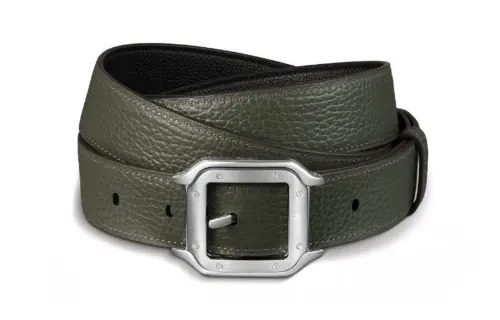 CARTIER Geometric Pin Buckle Leather Belts Unisex Green Width 3CM