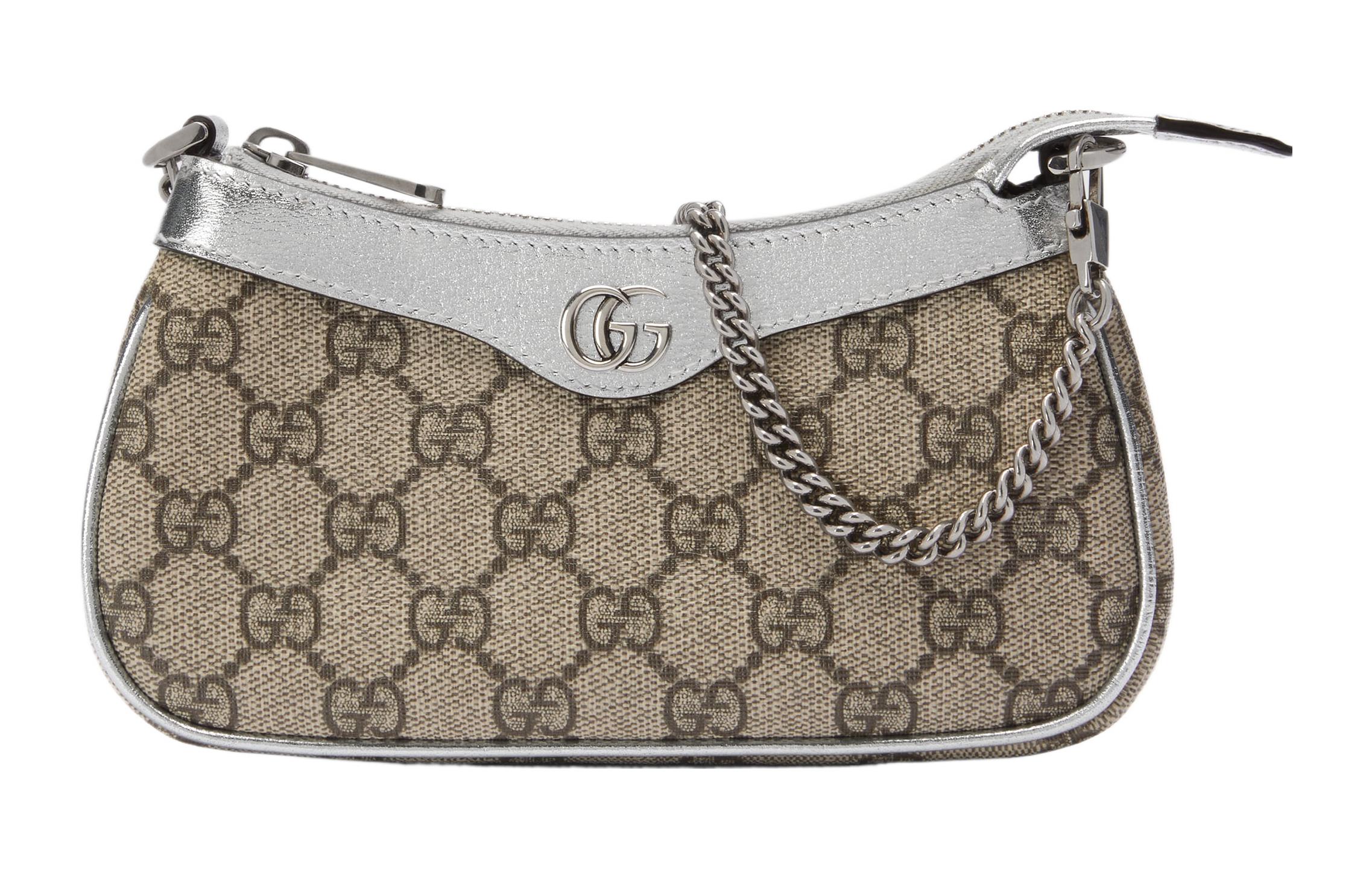 GUCCI Ophidia Canvas With Leather Finish Handbag, Shoulder Bag Women's Silver & Ebony