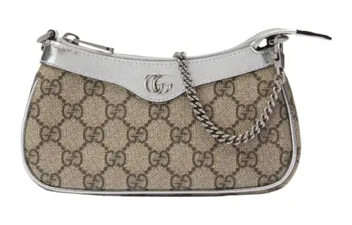 GUCCI Ophidia Canvas With Leather Finish Handbag, Shoulder Bag Women's Silver & Ebony