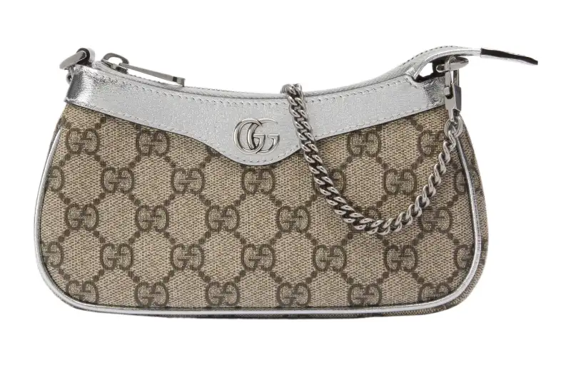 GUCCI Ophidia Canvas With Leather Finish Handbag, Shoulder Bag Women's Silver & Ebony