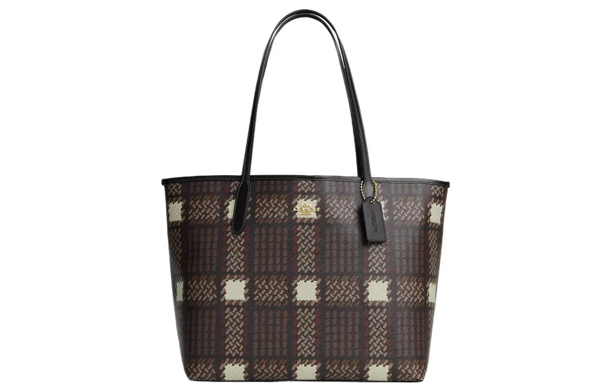 COACH City Coated Canvas With Leather Tote Bag, Shopping Bag, Handbag, Shoulder Bag Large Women's Brown