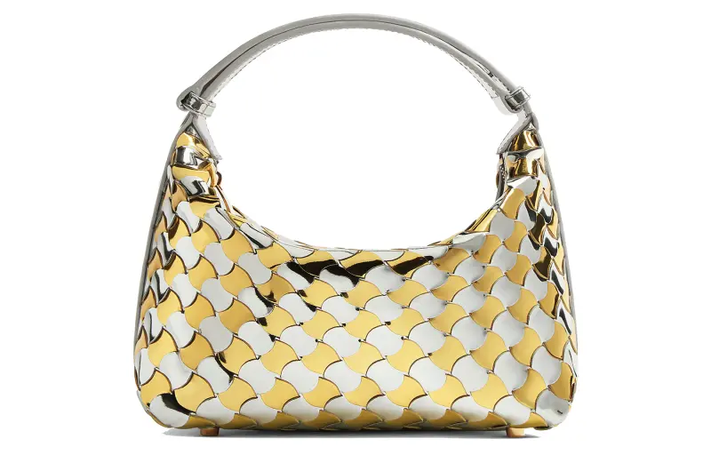 Bottega Veneta Laminated Sheepskin Handbag, Shoulder Bag Mini Women's Silver & Gold