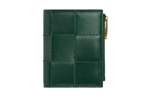 Bottega Veneta CASSETTE Sheepskin With Cow Leather Wallet Small Women's Emerald