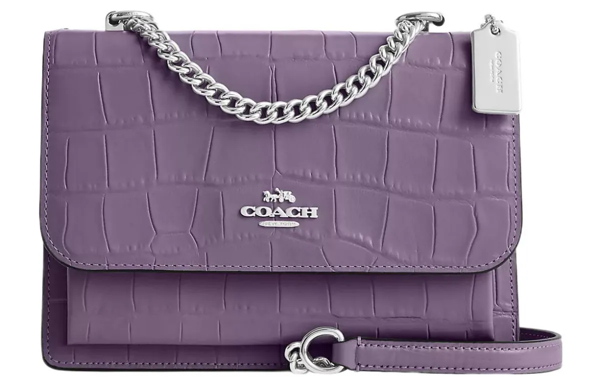 COACH Klare Leather Small Square Bag, Shoulder Bag, Crossbody Bag Small Women's Purple