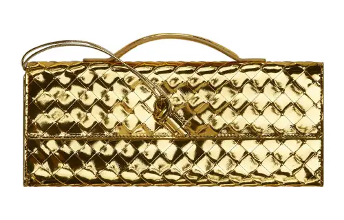 Bottega Veneta Laminated Sheepskin Clutch Women's Gold