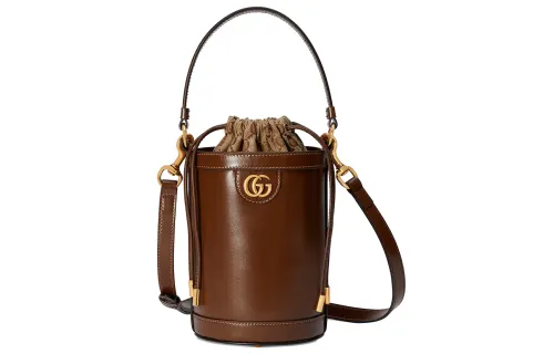 GUCCI Ophidia Leather Bucket Bag, Shoulder Bag, Crossbody Bag, Handbag Mini Women's Brown