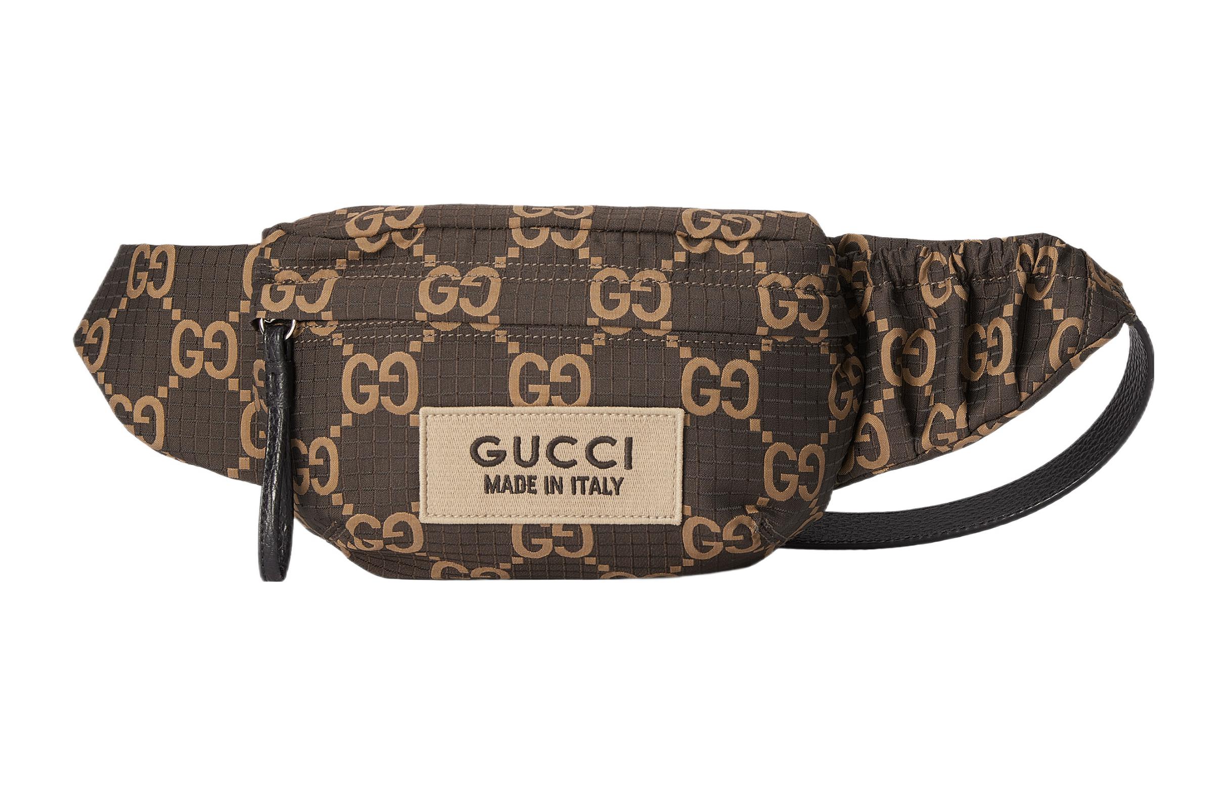 GUCCI Recycled Material, Polyester Fanny Pack Large Men's Ebony & Beige