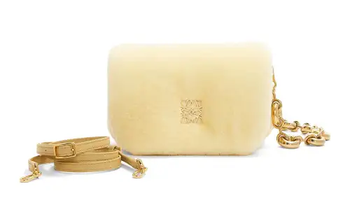 LOEWE Goya Shearling Shoulder Bag, Crossbody Bag Mini Women's Vanilla Yellow