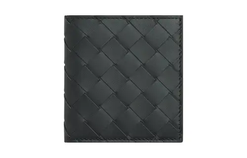 Bottega Veneta Cow Leather Coin Purse Wallet Men's Stone Gray & Deep Sea Blue