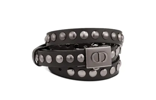 DIOR Logo Metal Engraved Smooth Buckle Leather Belts Women's Black Width 1.7cm