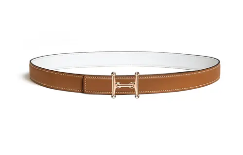 HERMES Mors H Styling, Double Sided, Smooth Buckle Leather Belts Women's Brown Width 2.4CM