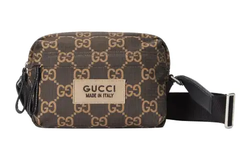 GUCCI Recycled Polyester Shoulder Bag, Crossbody Bag Medium Men's Ebony & Beige