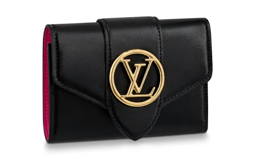 LOUIS VUITTON Pont Cow Leather Wallet Regular Women's Black