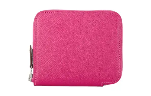 HERMES Silk'In Epson With Barenia Calfskin Wallet Women's Raspberry Red/Mint Green