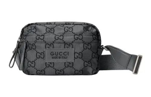 GUCCI Polyester Shoulder Bag, Crossbody Bag Medium Men's Dark Gray & Black