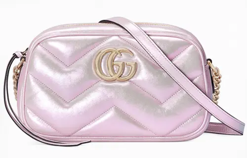 GUCCI GG Marmont Herringbone Leather Crossbody Bag, Shoulder Bag Women's Pink Rainbow