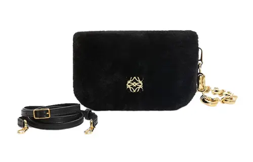 LOEWE Shearling Shoulder Bag, Crossbody Bag Mini Women's Black