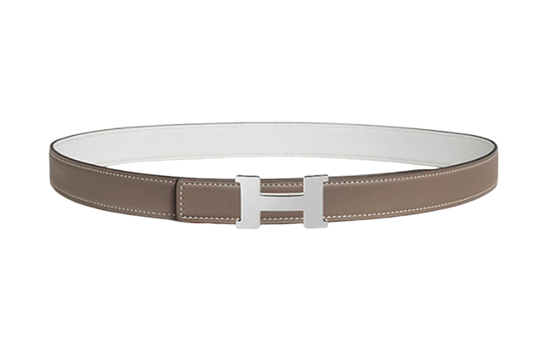 HERMES Mini Constance Palladium Plated Metal, Calfskin Leather Belts Men's Width 2.4cm